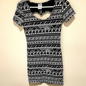 Mini dress with with black and gray tribal print.